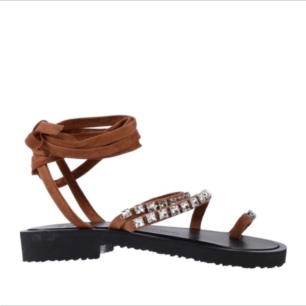 Giuseppe Zanotti Brown Suede Crystals Ankle Wrap Strap Suede Sandals 6 - Picture 1 of 9